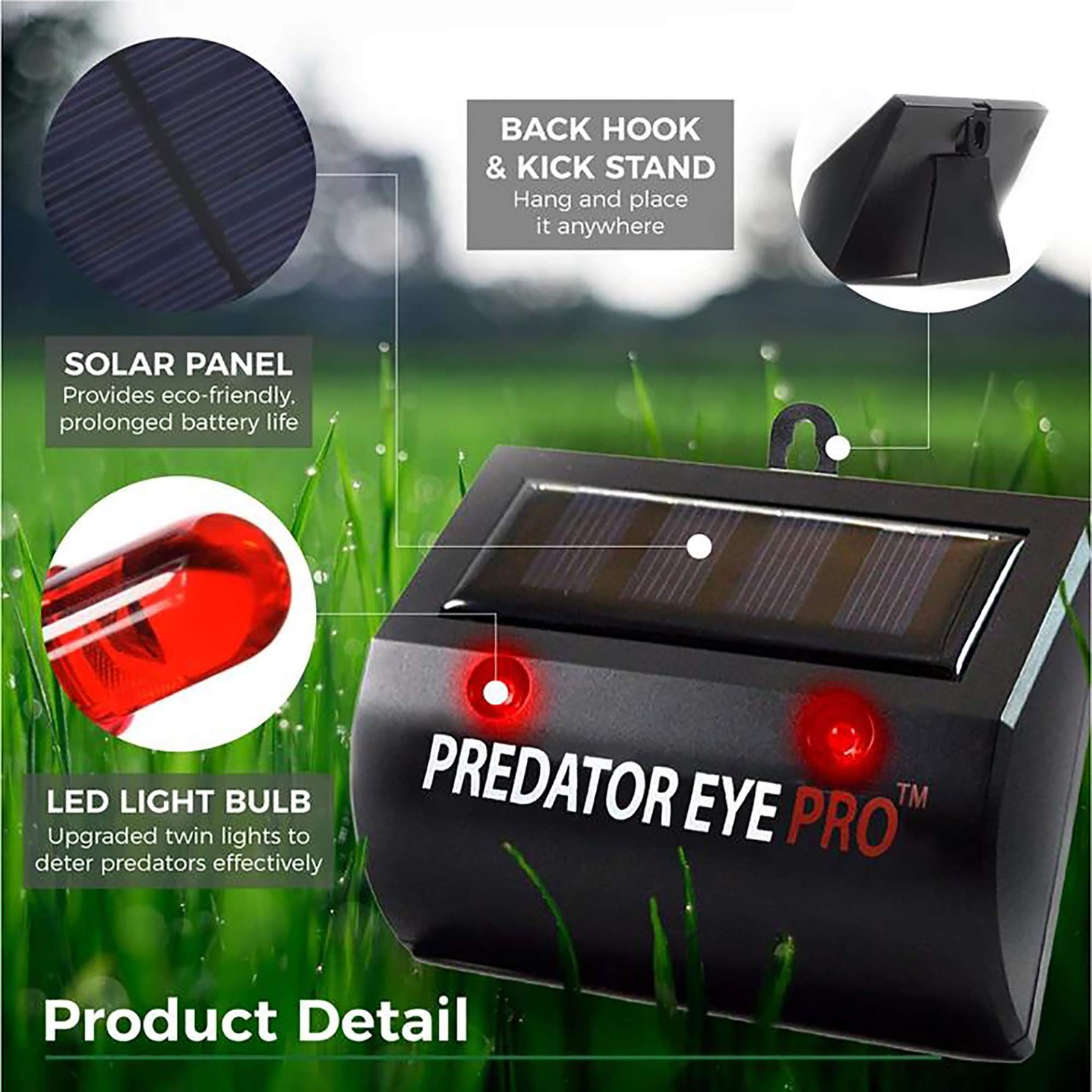 Solar Powered Pest Control Device Two Pack Humane Animal Deterrent 4600 Sq Ft