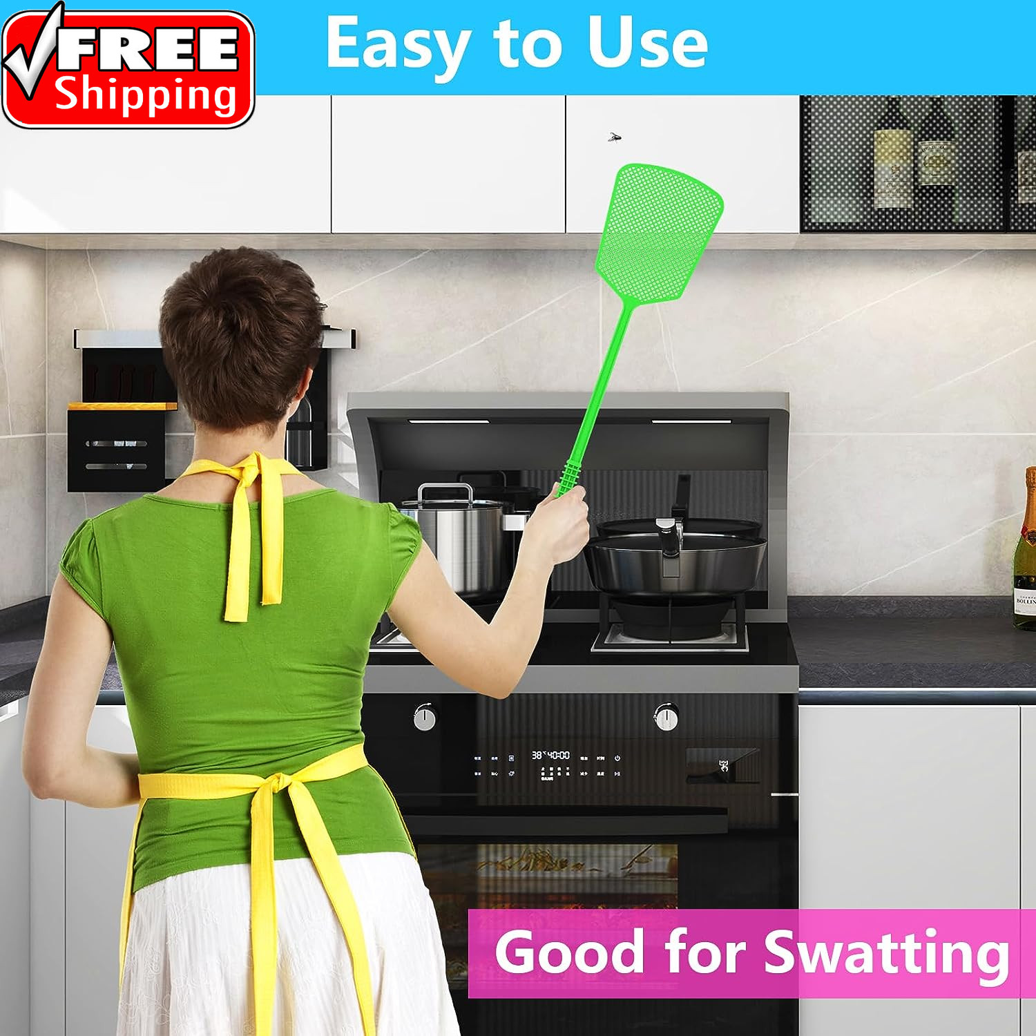 Fly Swatter,5 Pack Plastic Heavy Duty Manual Fly Killer, Long Handle Flyswatter,
