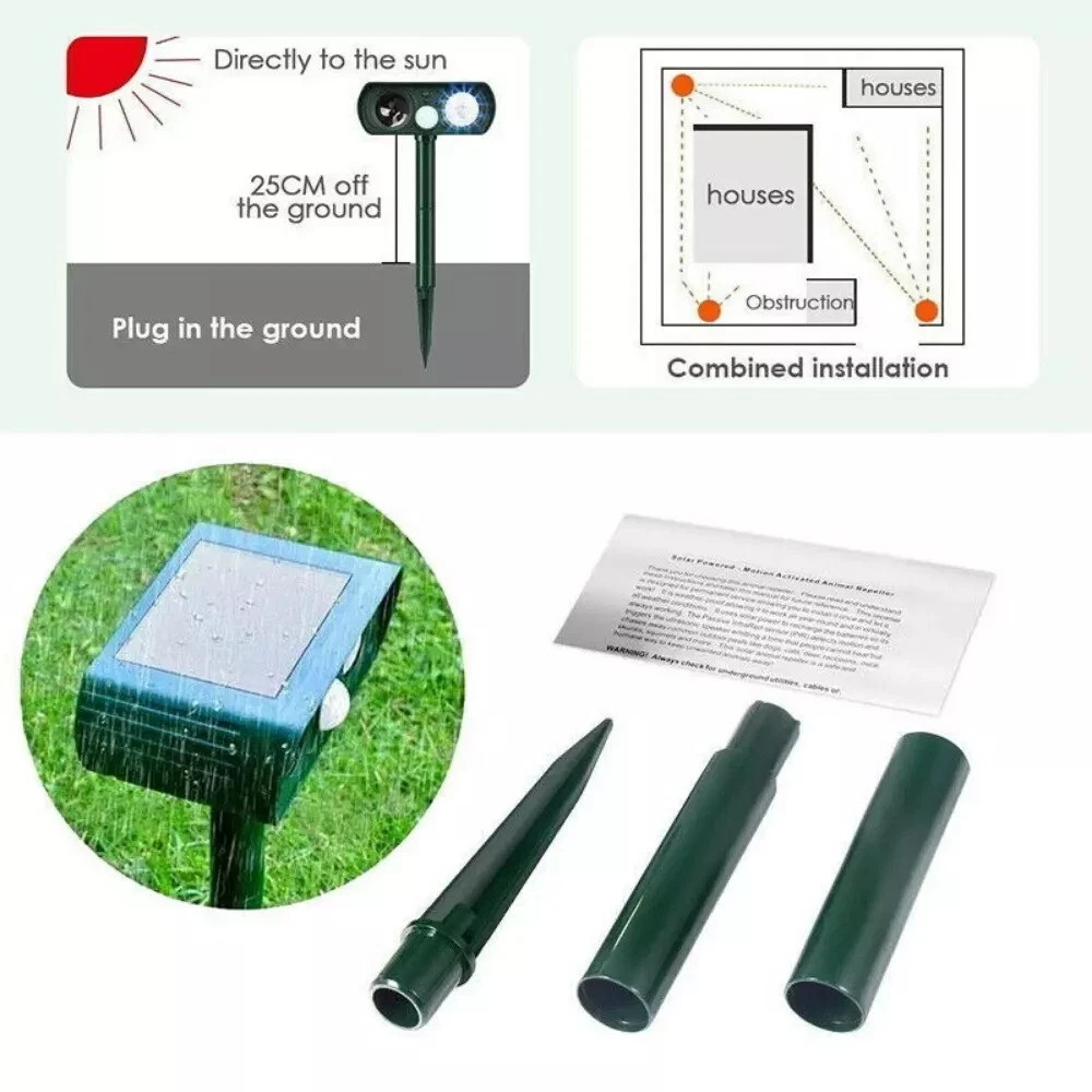 2 Pack Solar Ultrasonic Animal Repellent Dog Cat Skunk Deer Raccoon For Garden