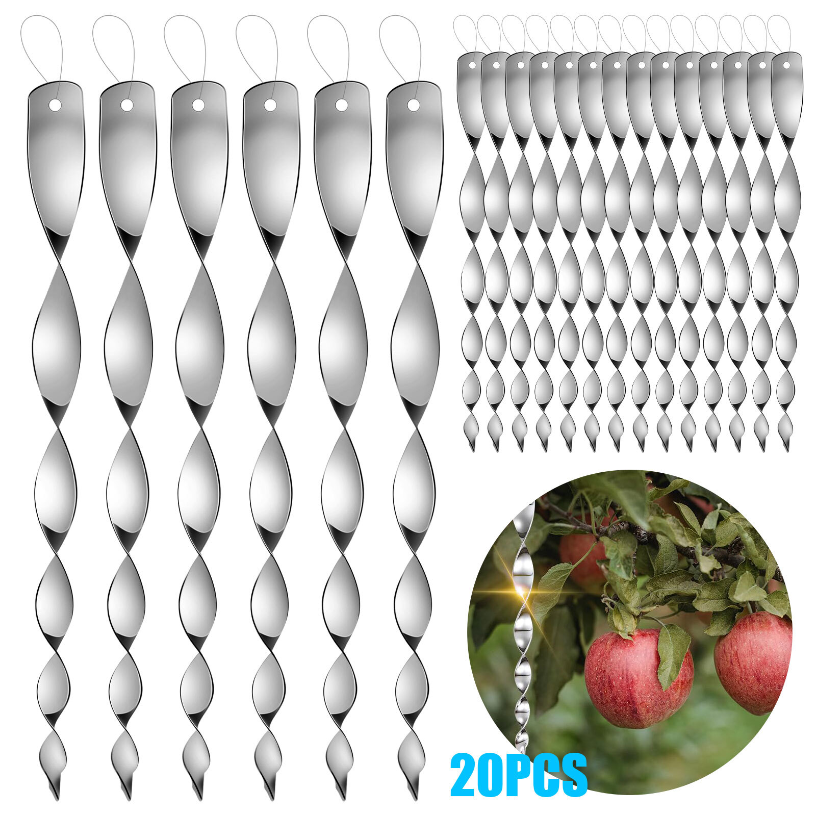 20PCS 11.4″ Bird Repellent Reflective Scare Rods Spiral Deterrent Control Device