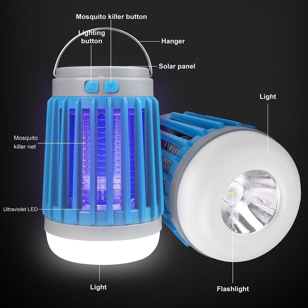 Solar Power Mosquito Killer Lamp Fly Insect Bug Zapper LED Light Camping Lantern