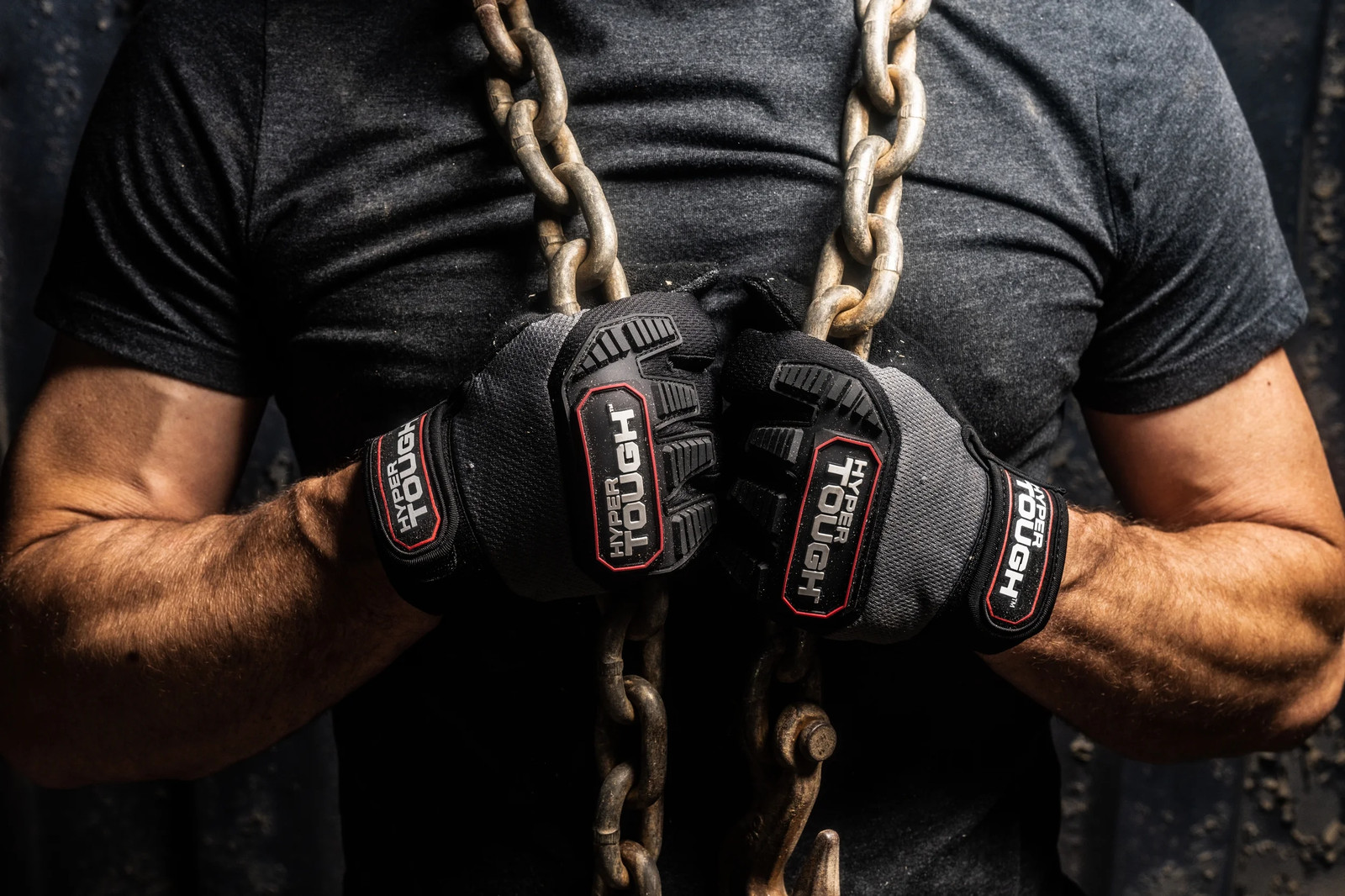 Hyper Tough Heavy Duty Impact Gloves, Black Red and Gray, Polyester, Adult ‘s, L
