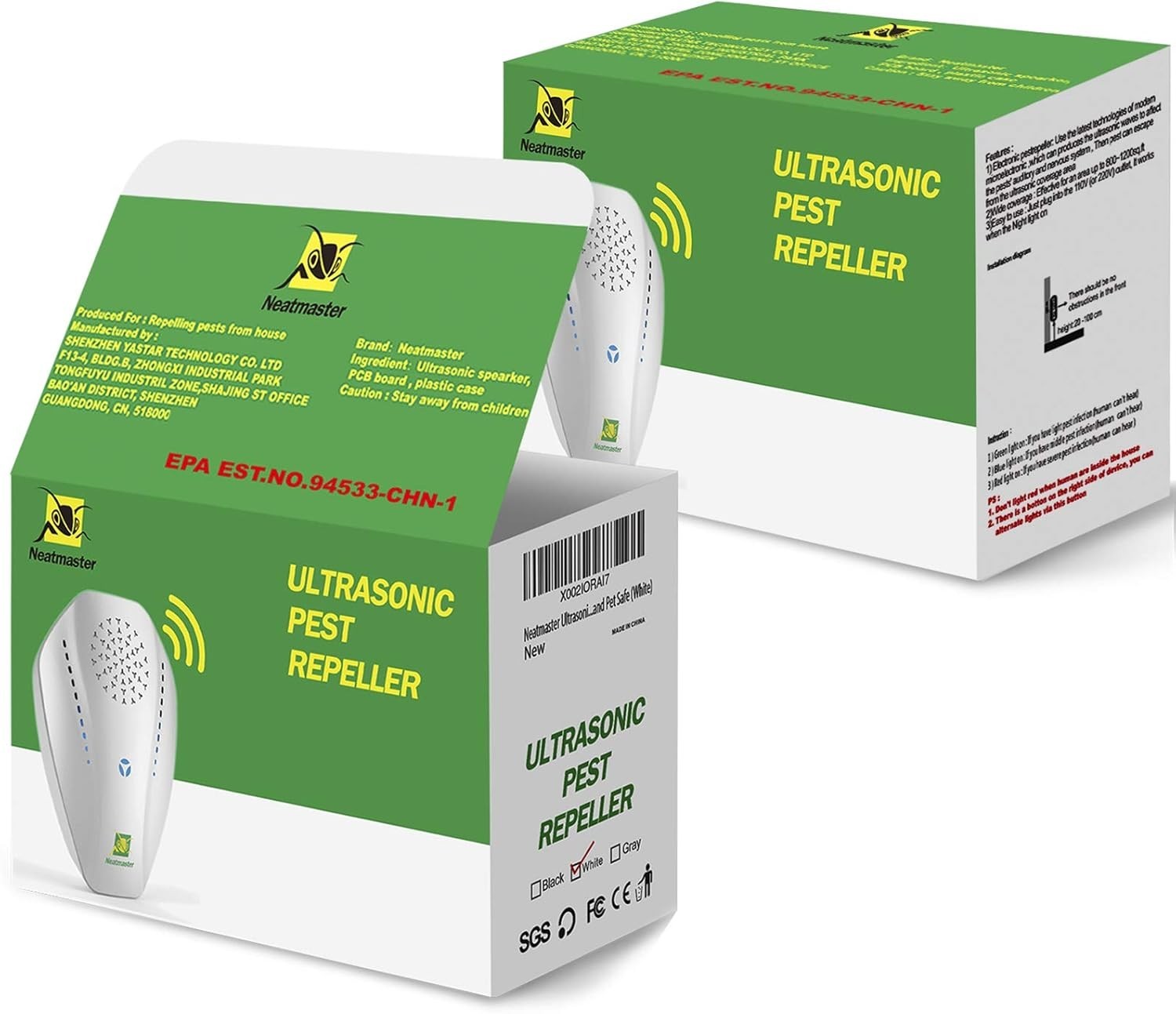 Ultrasonic Pest Repeller, White, Modern