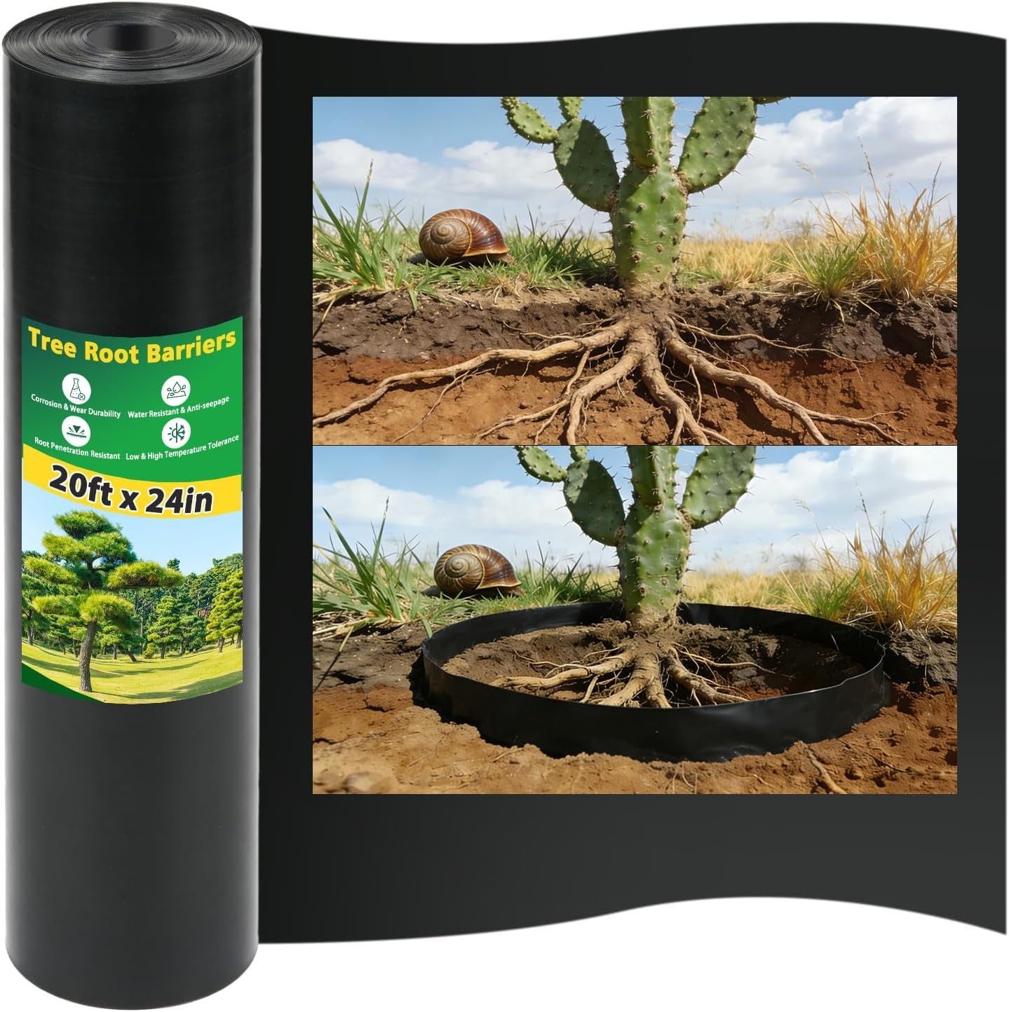 West Bay 20ft x 24in x 60mil Tree Root Barrier, Heavy-Duty Bamboo Root Barrier W