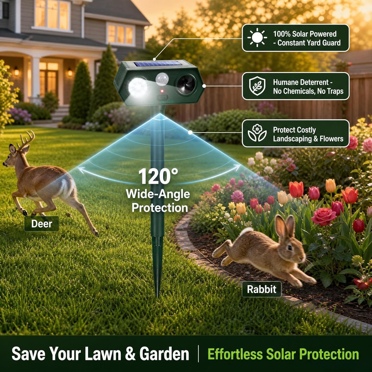 2026 Sonic Fortress Pro Deer Repellent Outdoor,Solar Ultrasonic Animal Repeller