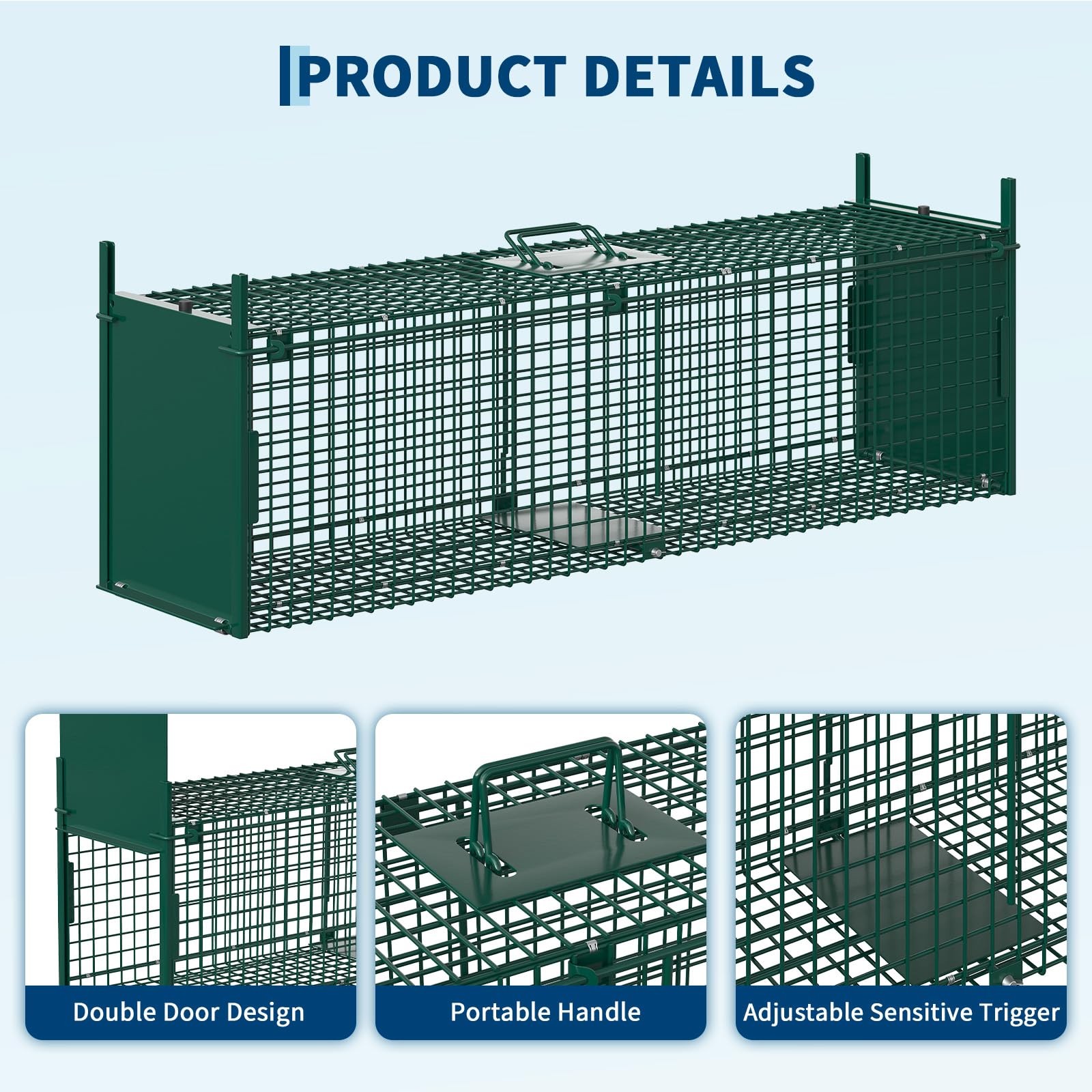 39in Humane Live Animal Trap Cage 2 Door Collapsible Steel Catch Cage w/ Handle