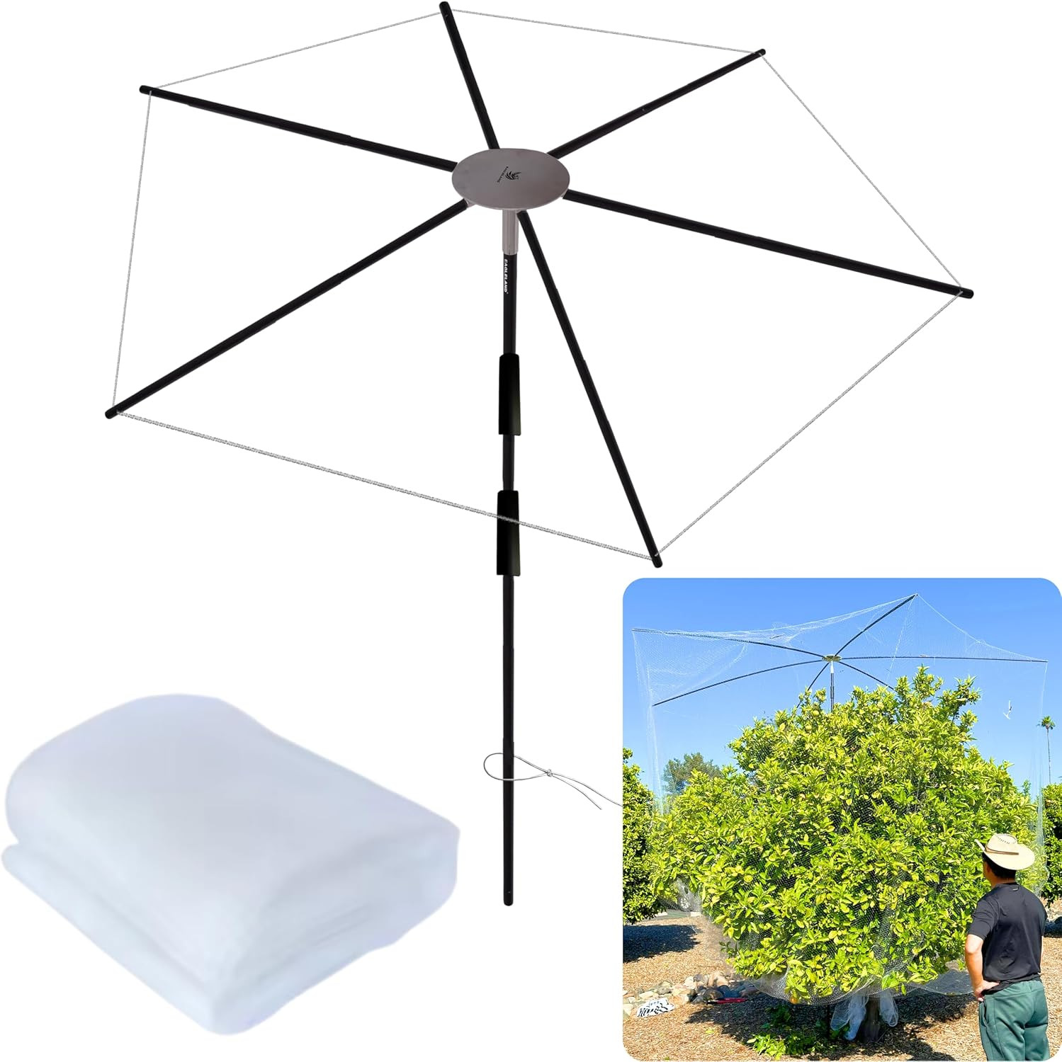 Fiberx Large Fruit Tree Netting Frame Kit, 50X50 FT Bird Netting Nylon Garden Pr
