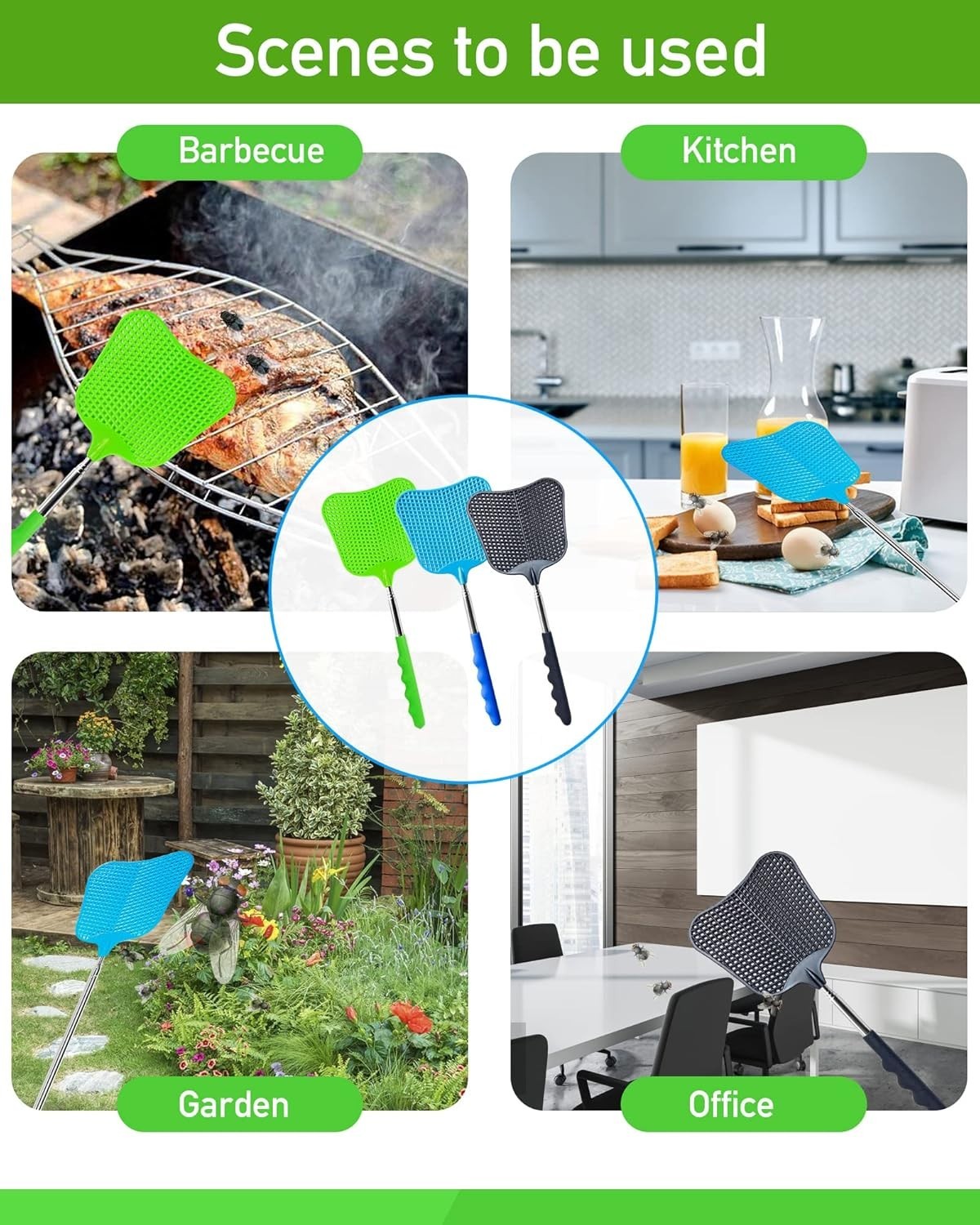 3 Pcs Fly Swatter, Fly Swatter Plastic,Telescopic Fly Swatters, Large Bug Swatte