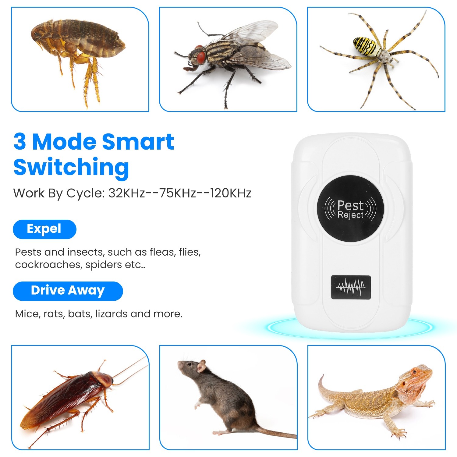6 Pack 32-120KHz Ultrasonic Insect Plug In Bug