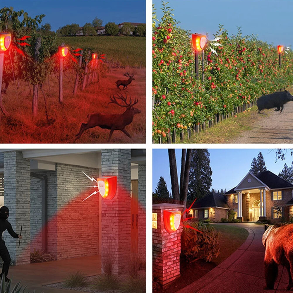 1/2/4pcs Solar Alarm Led Light Solar Strobe Light Motion Sensor For Farm Garden