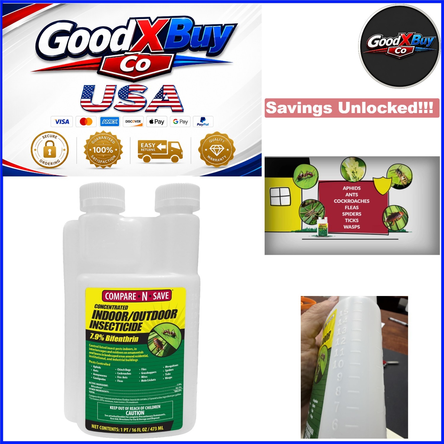 Concentrate Indoor Outdoor Insecticide 16oz Bifenthrin Pest Control Spray