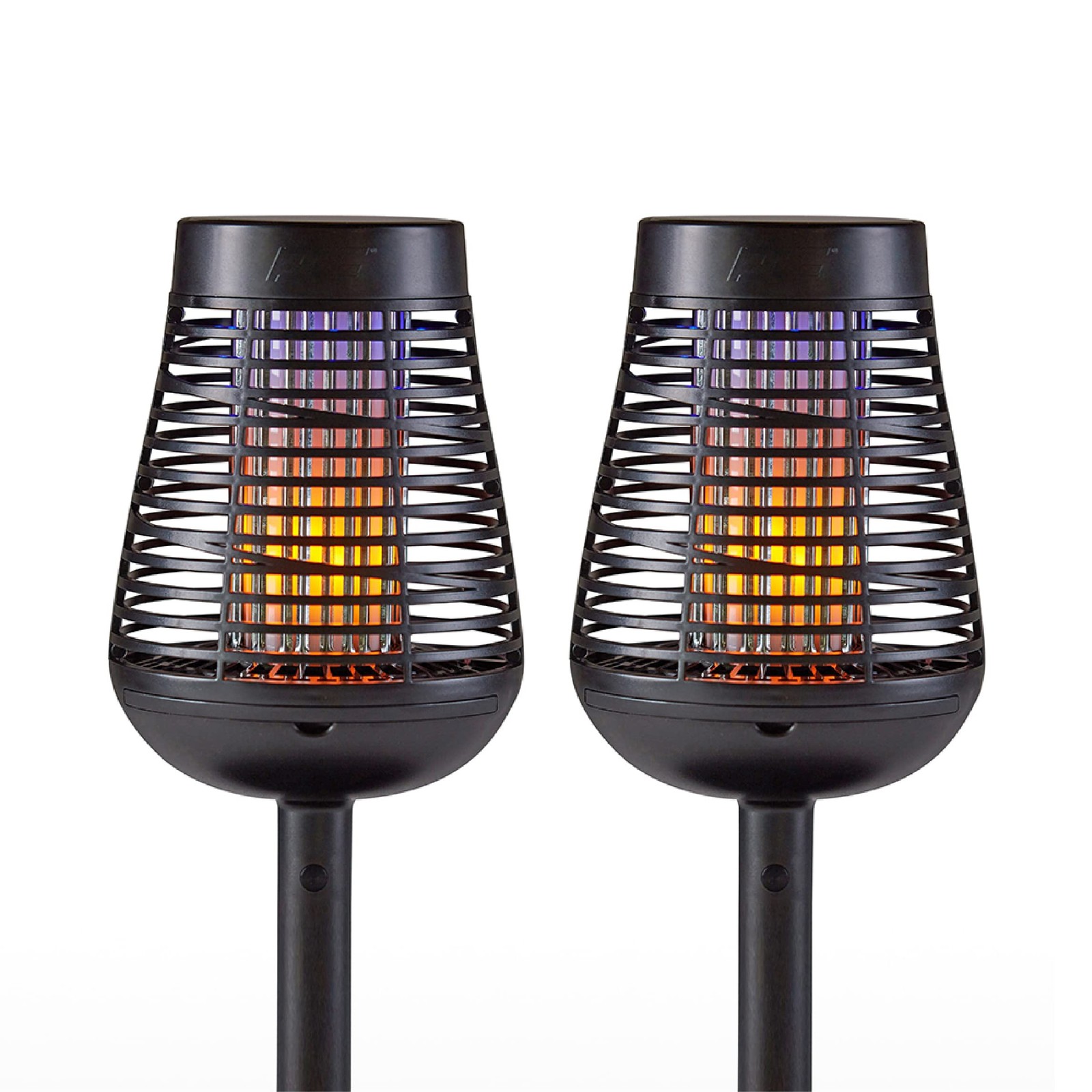 PIC Solar Bug Zapper Twin Pack 600V Insect Trap LED Flame Outdoor Weatherproof