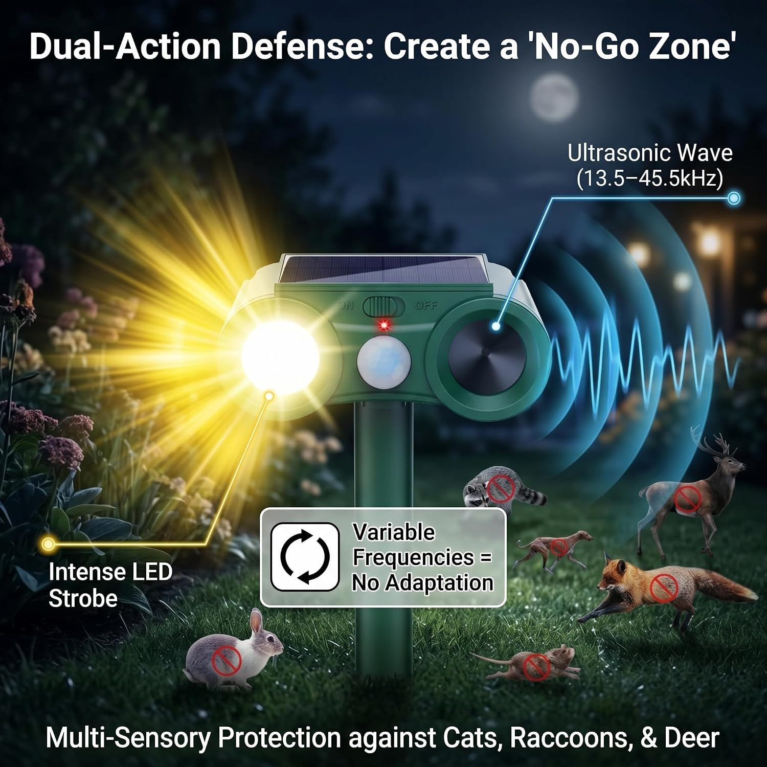 2026 Solar Ultrasonic Animal Repellent Outdoor 4 Pack Deer Squirrel Deterrent wi