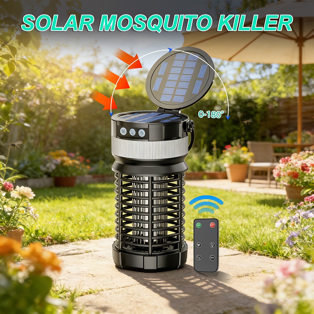 Solar Bug Zapper Dual Solar Panels 4000mAh Remote IP65 UV Outdoor Insect Trap
