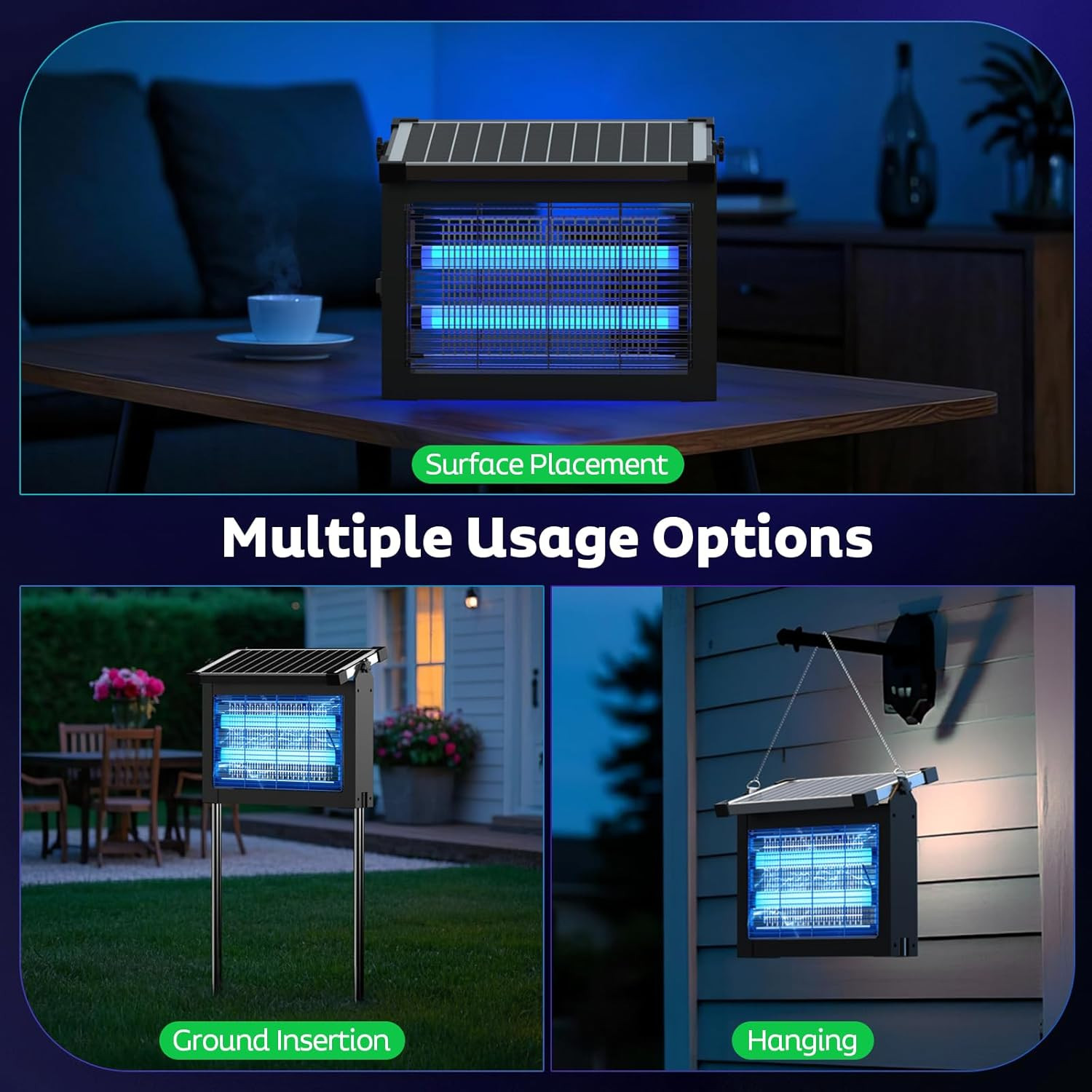 Solar Bug Zapper Outdoor Mosquito Zapper 4500V Waterproof Rechargeable Fly Trap