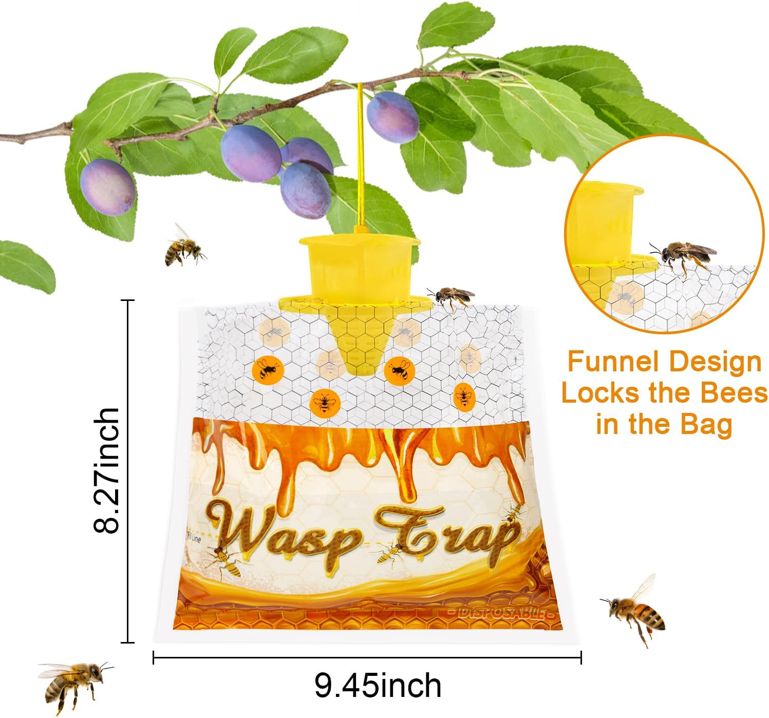 6 Pack Disposable Wasp Traps Outdoor Hanging Yellow Jacket Trap Hornet Trap Carp