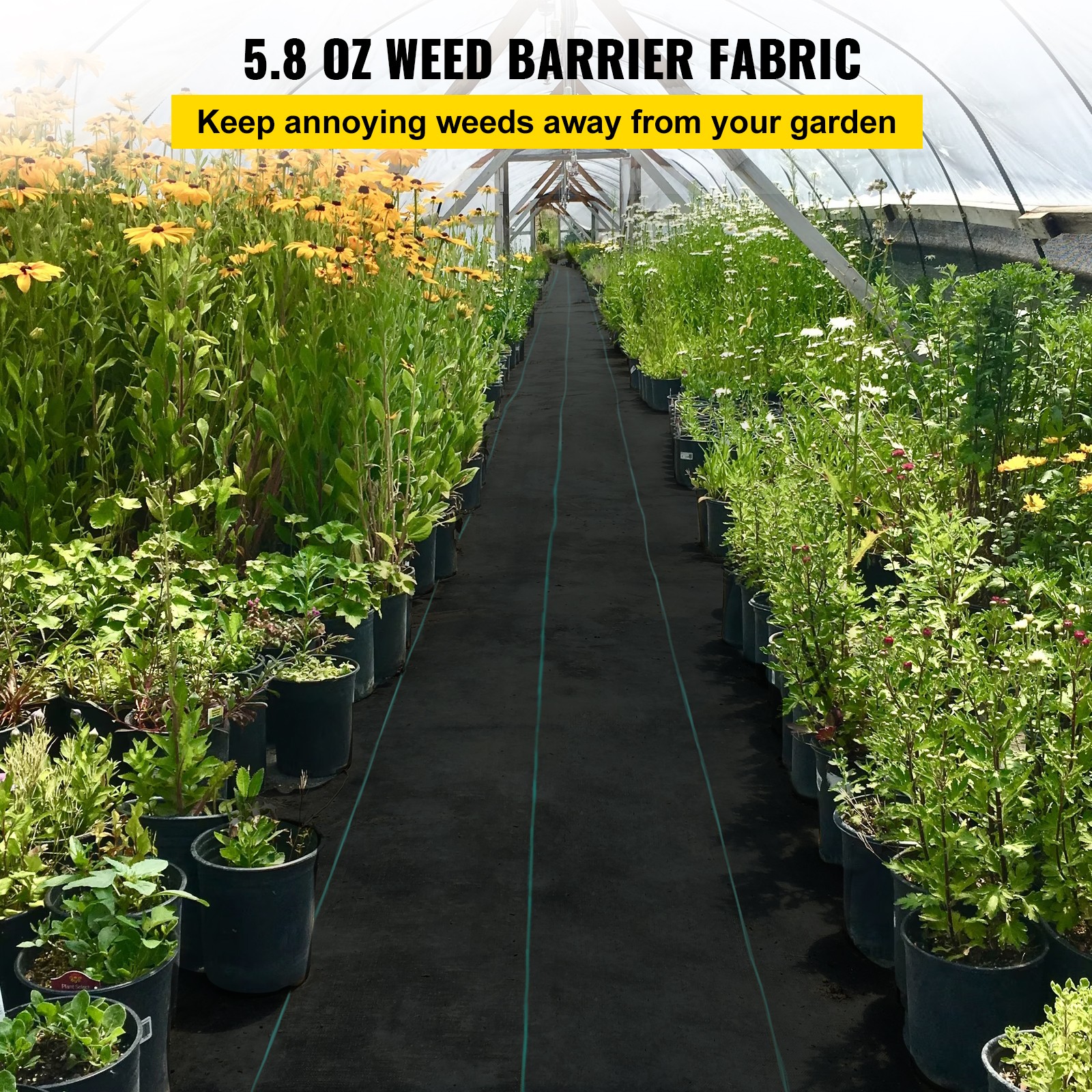 VEVOR 3′ x 300′ Woven Weed Barrier Landscape Fabric Ground Cover Black 5.8oz