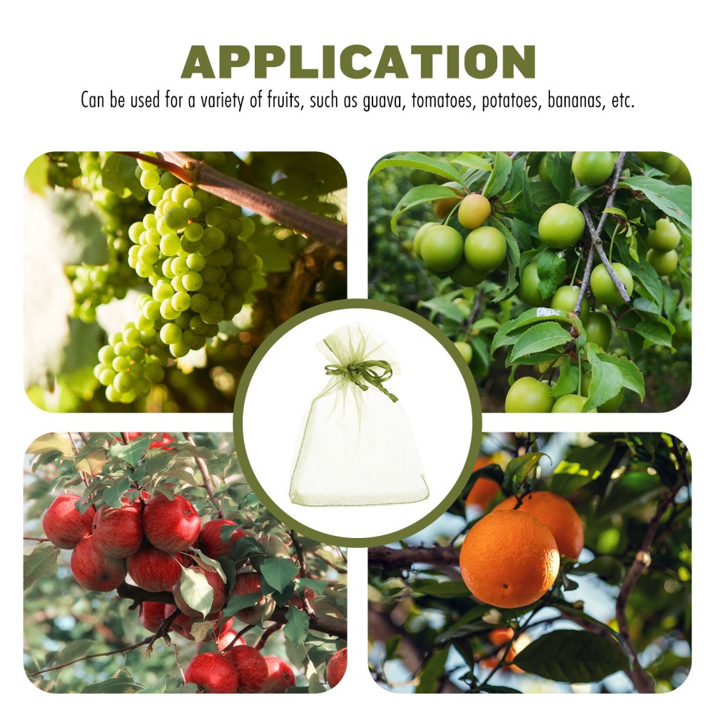 50 Pcs Organza Drawstring Mesh Bags Fruit Protection Netting Pouches Green