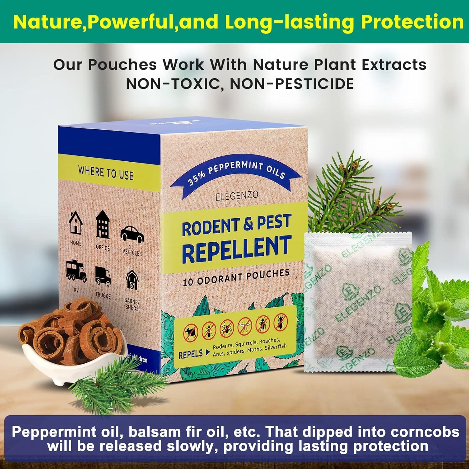 Natural Pest & Rodent Repellent Pouches with Peppermint Oil – 10 Pouch Pack