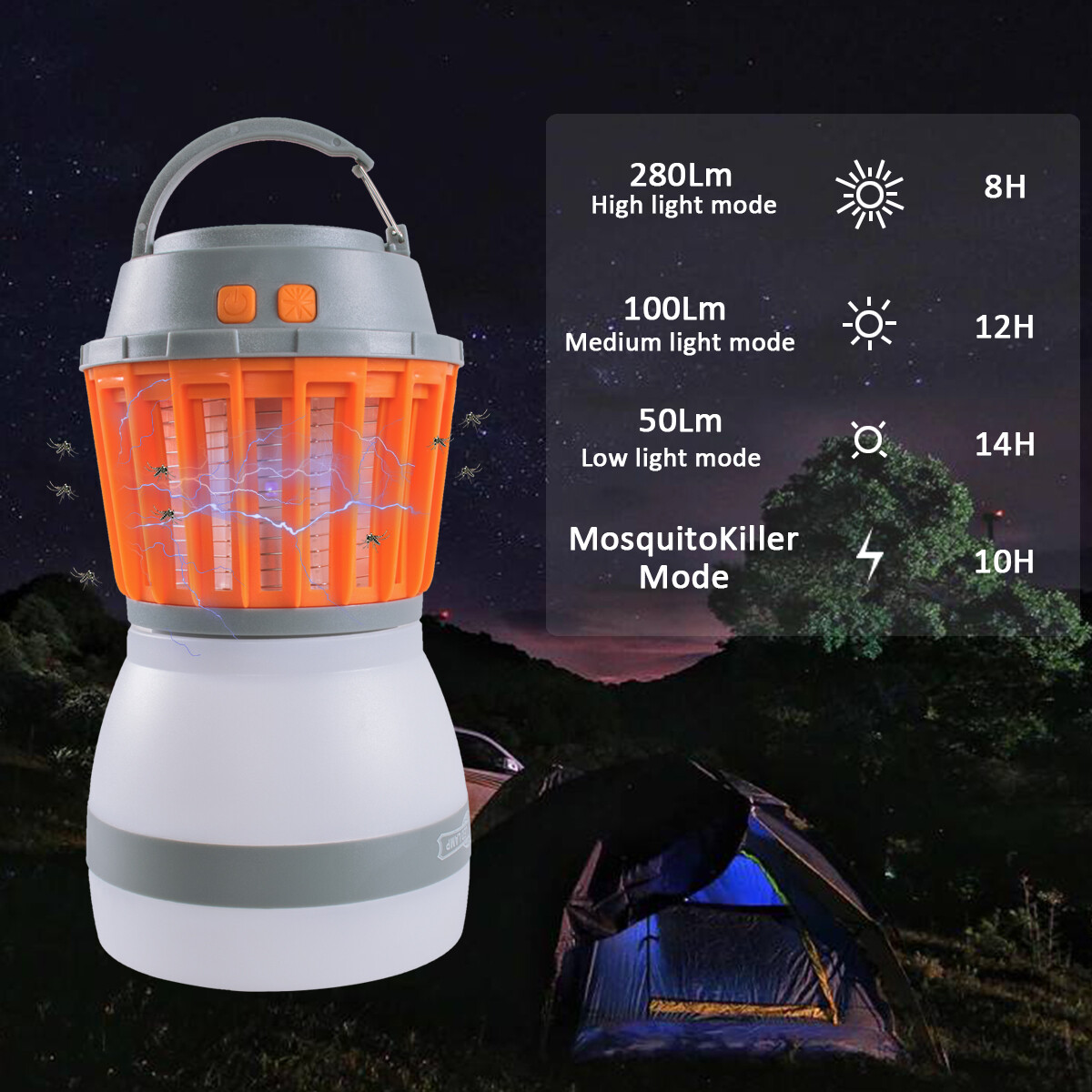 Portable LED Camping Lantern and Mosquito Killer USB Rechargeable+Solar Panel