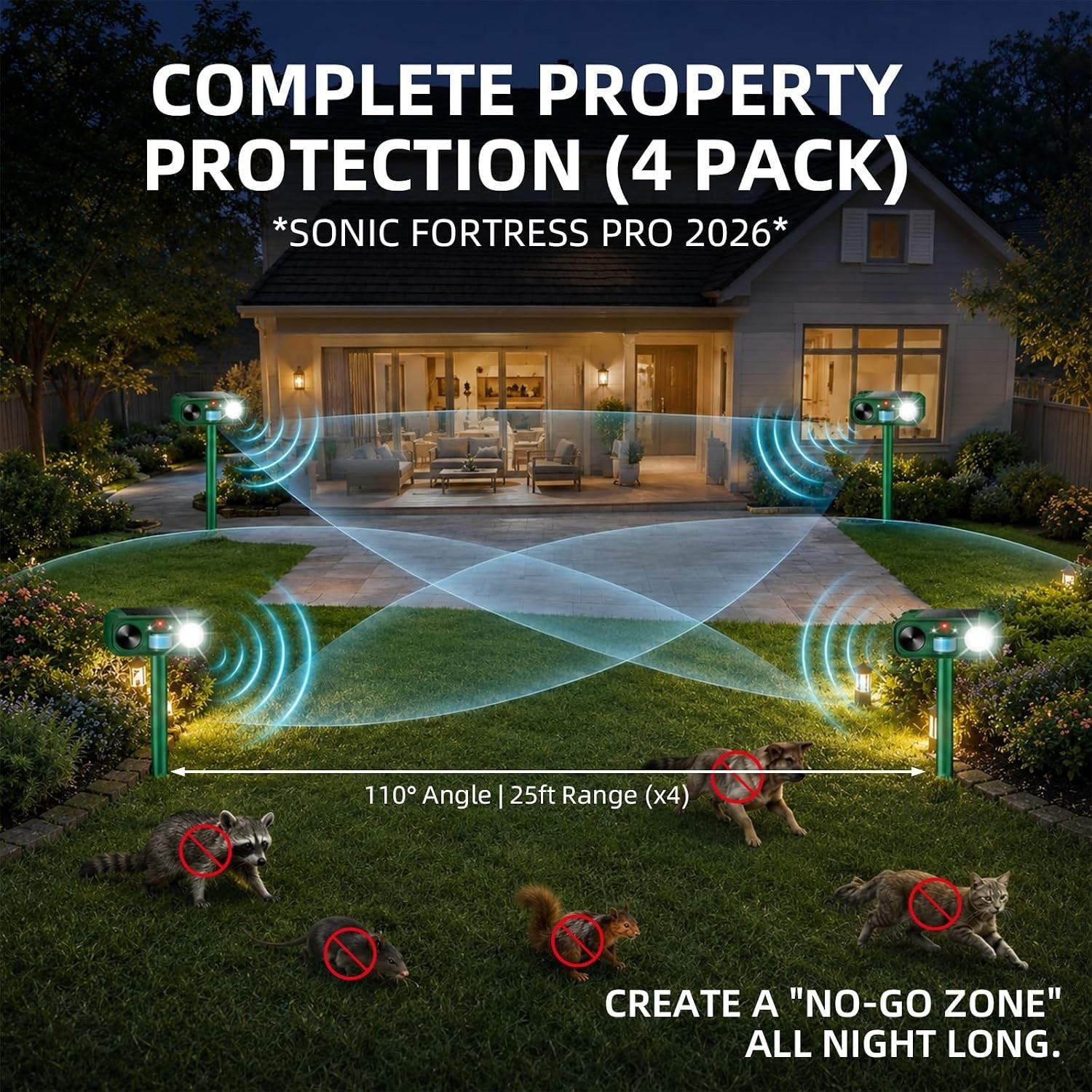 2026 Sonic Fortress Pro Deer Repellent Outdoor,Solar Ultrasonic Animal Repeller