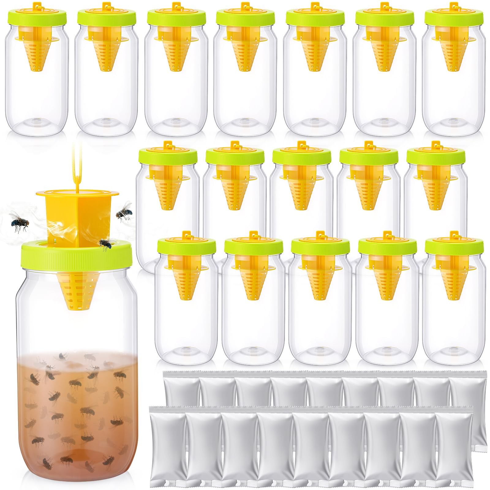 18 Pack Fly Traps Outdoor, Reusable Fly Catcher Bottles with Hanging Flies Tr…