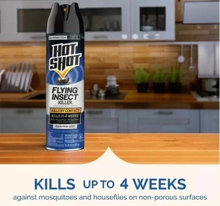 4 pack Hot Shot Flying Insect Killer Aerosol Spray, Clean Fresh Scent, 18.75 OZ