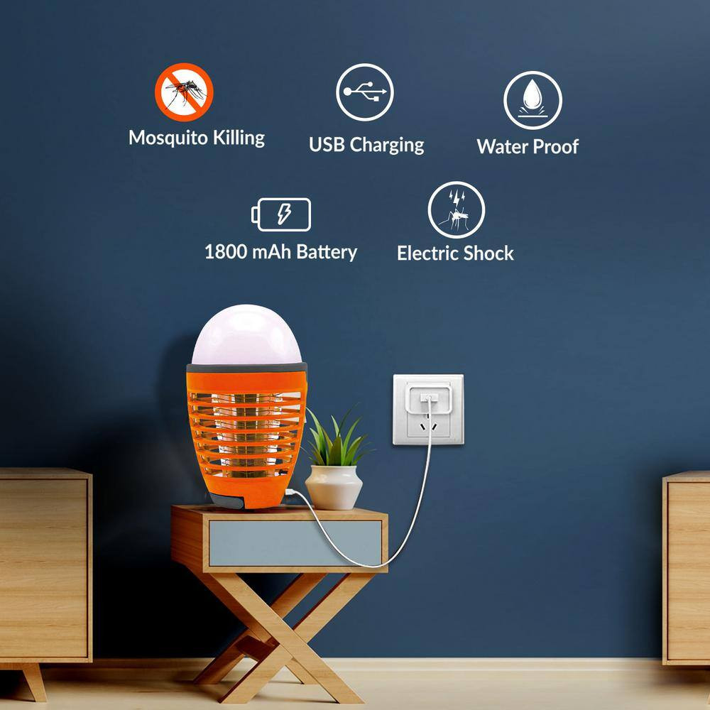 7 In. White 2-In-1 Rechargeable Bug Zapper, Mosquito Killer Light Bulb for Indoo