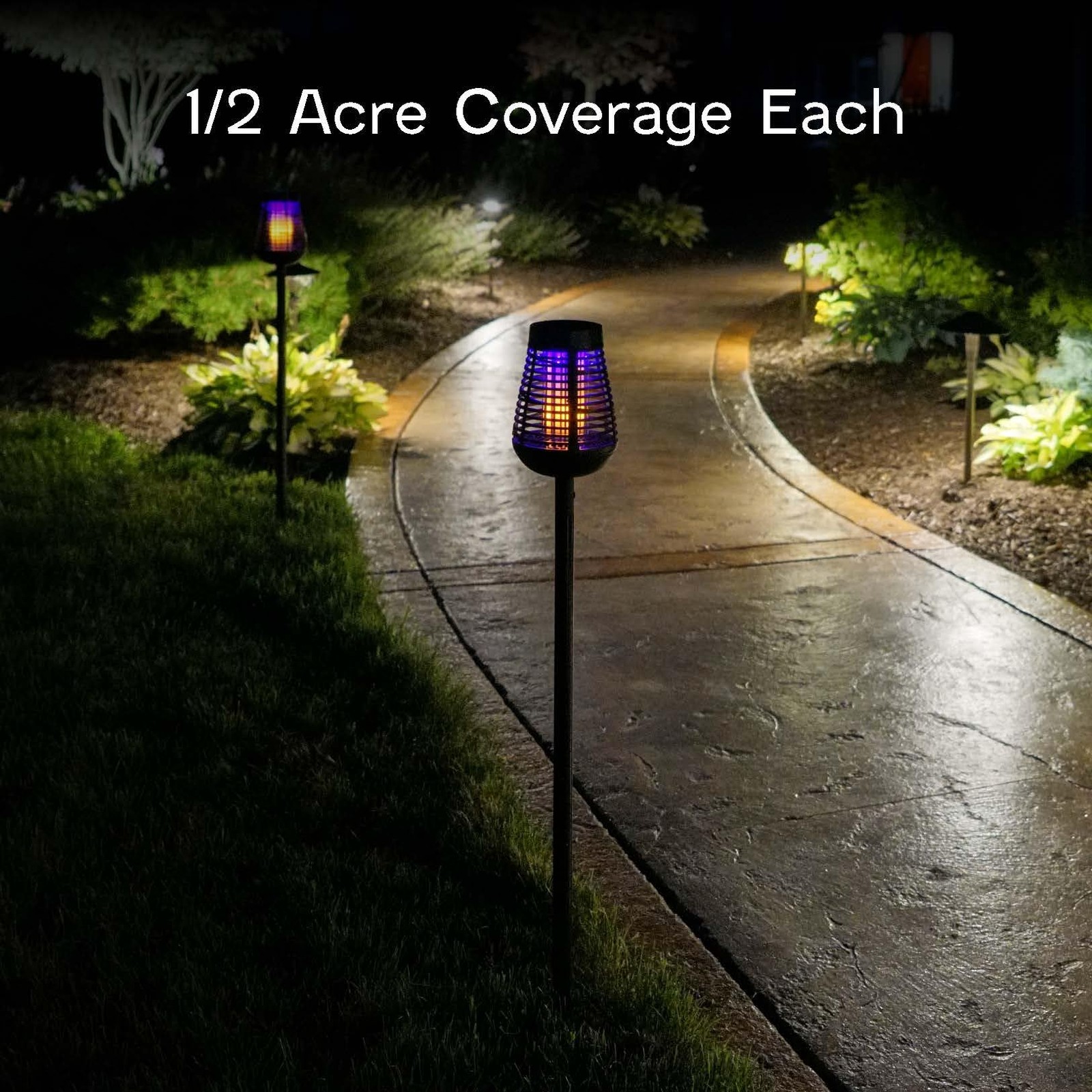 PIC Solar Bug Zapper Twin Pack 600V Insect Trap LED Flame Outdoor Weatherproof