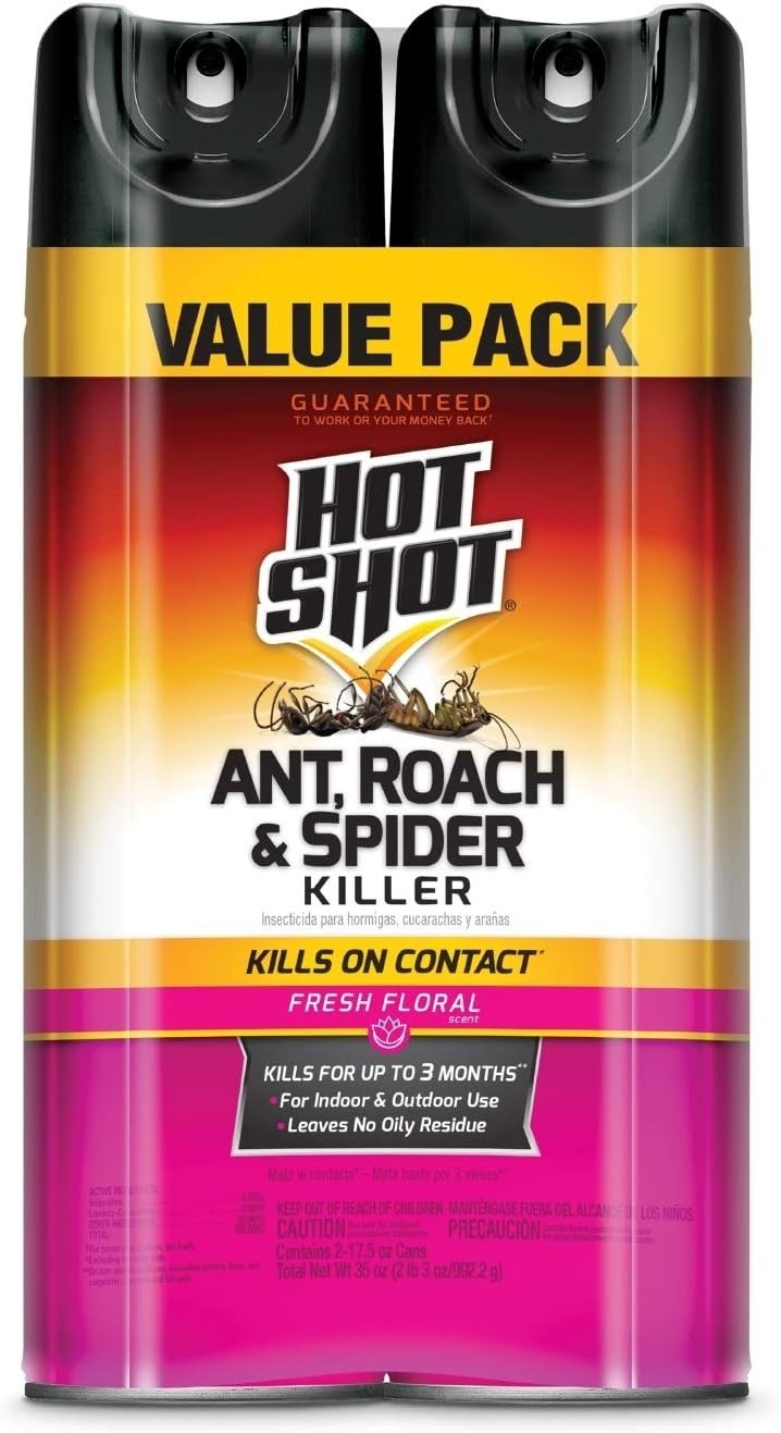 Ant, Roach And Spider Killer 2-17.5 Ounce Aerosol Cans, Fresh Floral Scent, Twin