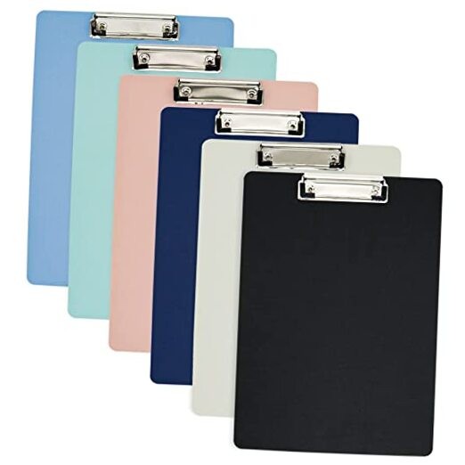 Plastic Clipboard, 6Pack Assorted Colors Office Clipboard, 12.5 x 9 Inch