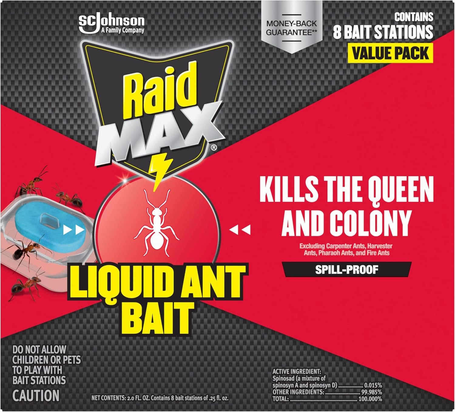 Raid Max Liquid Ant Bait Kills Ants Where They Breed Indoor and Outdoor 8 Baits
