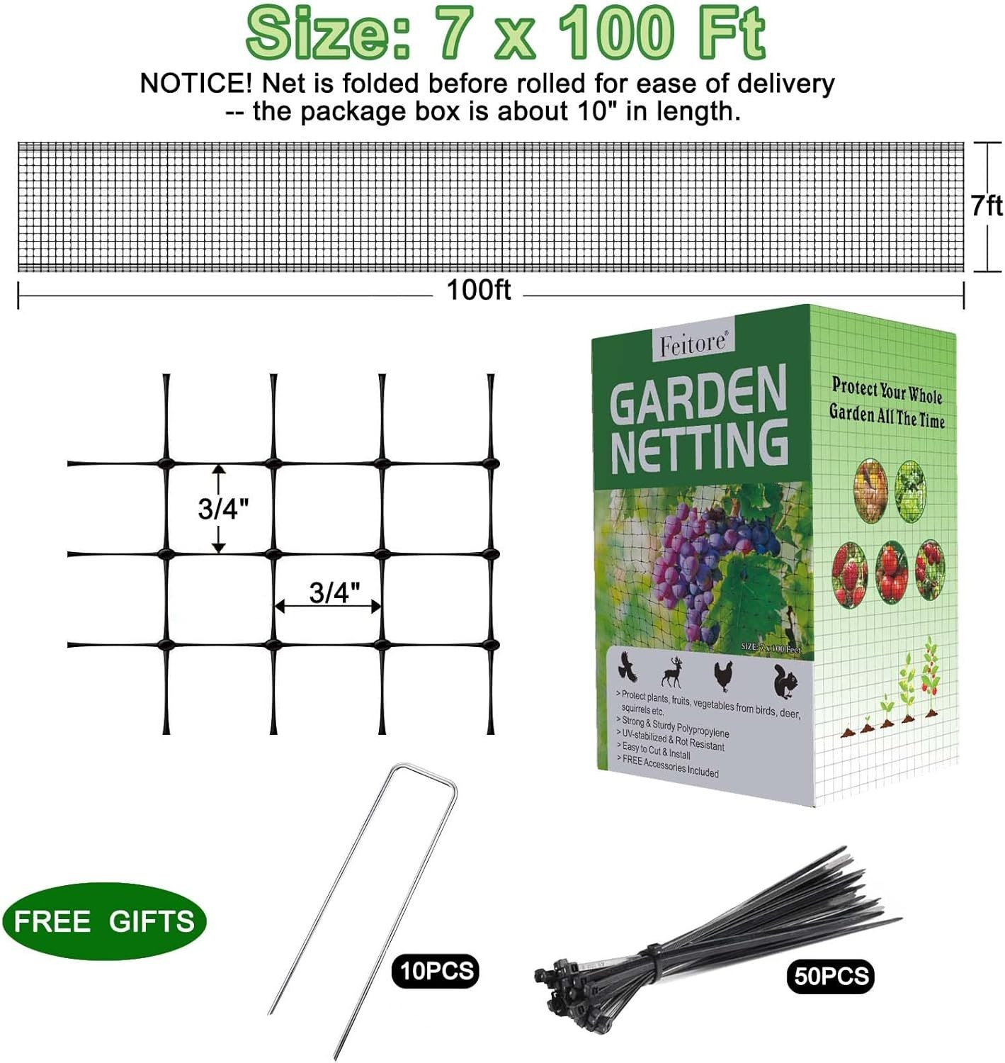 Easy Install 7′ x 100′ Polypropylene Garden Netting for Ultimate Protection