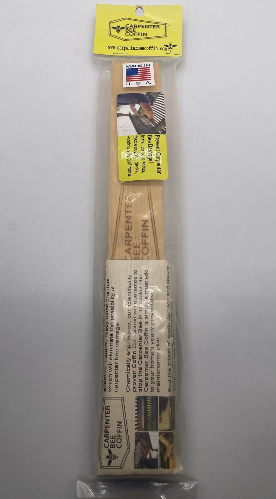 Carpenter Bee Coffin – Mini Trap 12” x 1.5” x 0.75” Wood Strip **NEW SEALED**