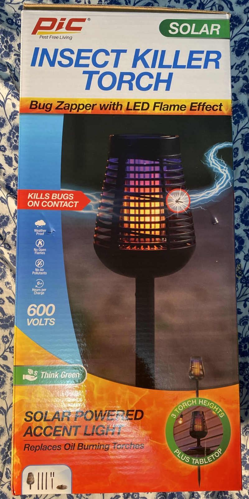 PIC Solar Insect Killer Torch LED Flame Effect 600 Volt Bug Zapper Pathway Light