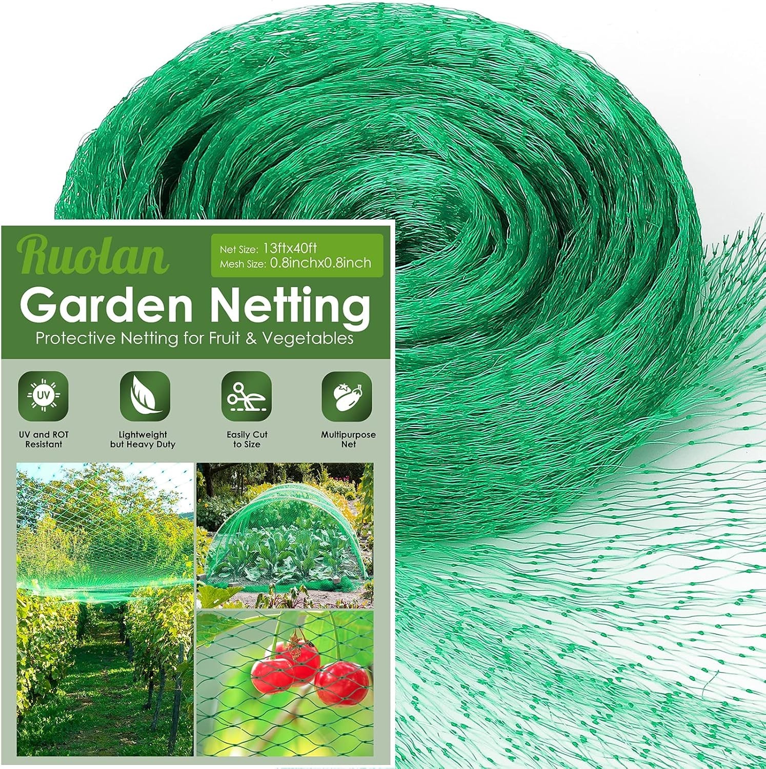 13x40Ft Reusable Polypropylene Bird Netting for Garden Protection and Aesthetics
