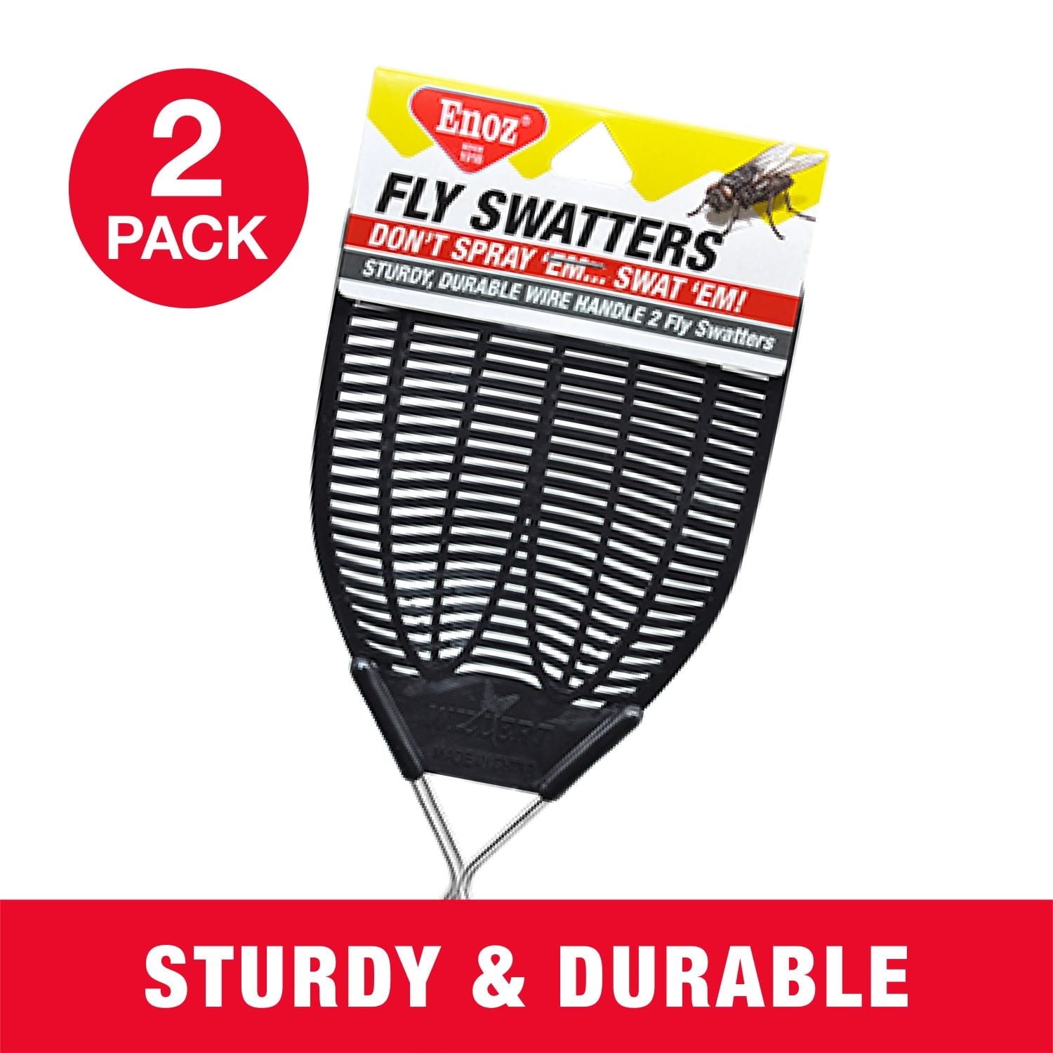 (3 pack) Enoz Fly Swatter, Wire Handled Plastic Fly Swatter, Assorted Colors