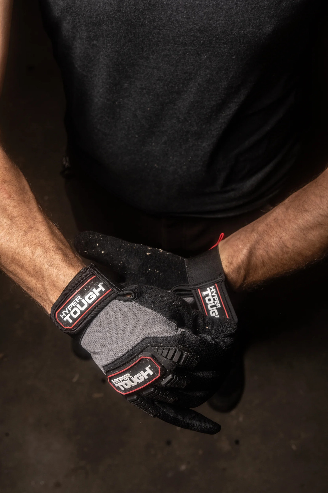 Hyper Tough Heavy Duty Impact Gloves, Black Red and Gray, Polyester, Adult ‘s, L