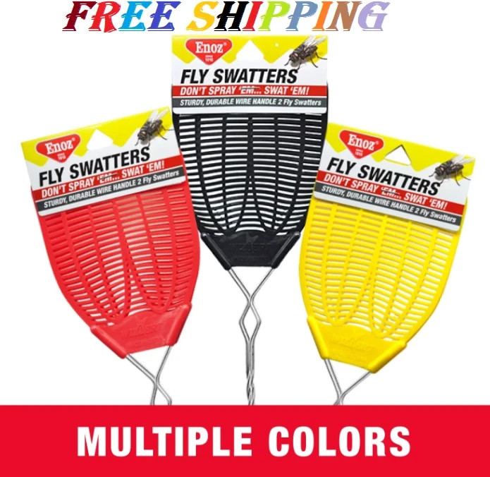 (3 pack)Enoz Fly Swatter, Wire Handled Plastic Fly Swatter, Assorted Colors,2 ct