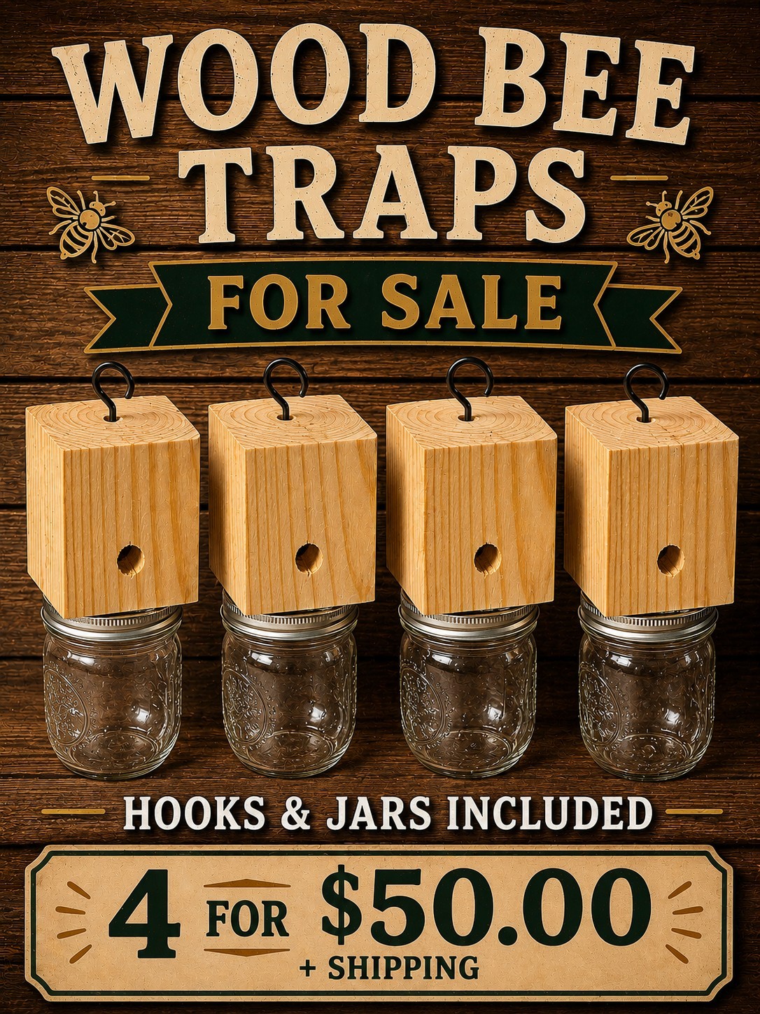 Set of 4 handmade carpenter bee traps for 40 free shipping