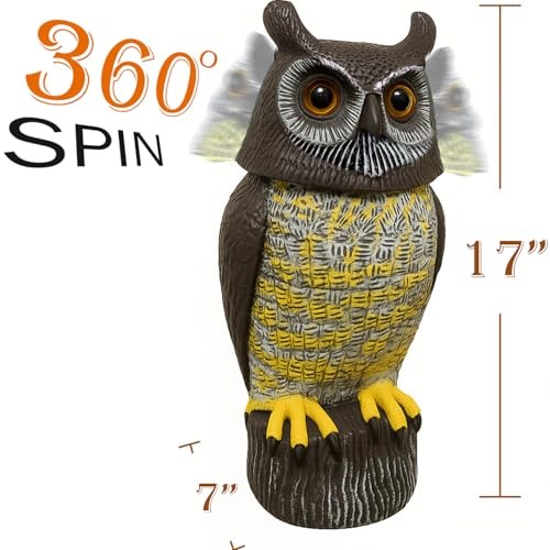 1Pcs Solar Power Owl Decoy – 17″ Motion Sensor Pest Repellent with Rotating