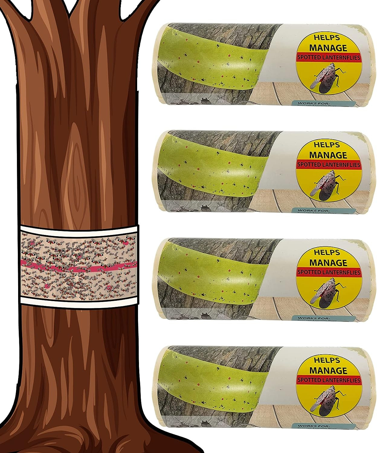 , Spotted Lantern Fly Tree Trap – 4 Rolls (30 Feet Each Roll) – Lanternfly Tree