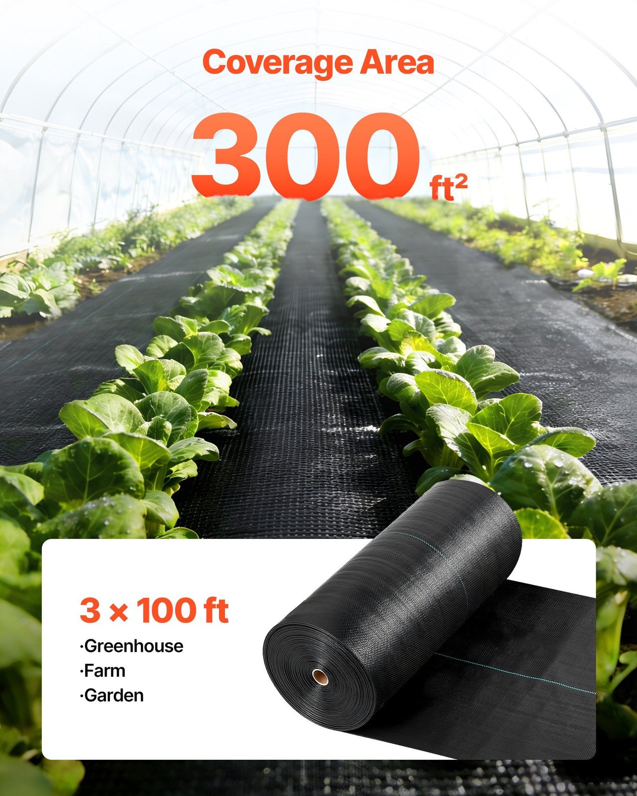 Heavy-Duty 3x100ft Weed Barrier Fabric, 5oz Woven Polypropylene Black Mat