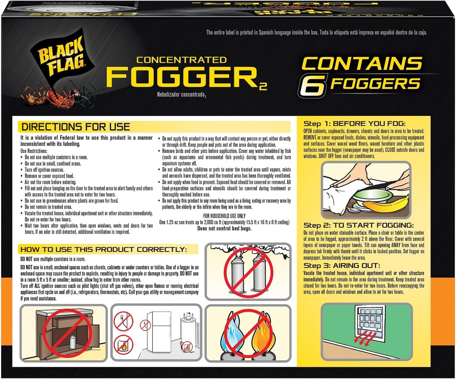 6 Can Fogger Bomb Insect Killer Bug Flies Roach Spider Indoor Bed Kill Shot Tick