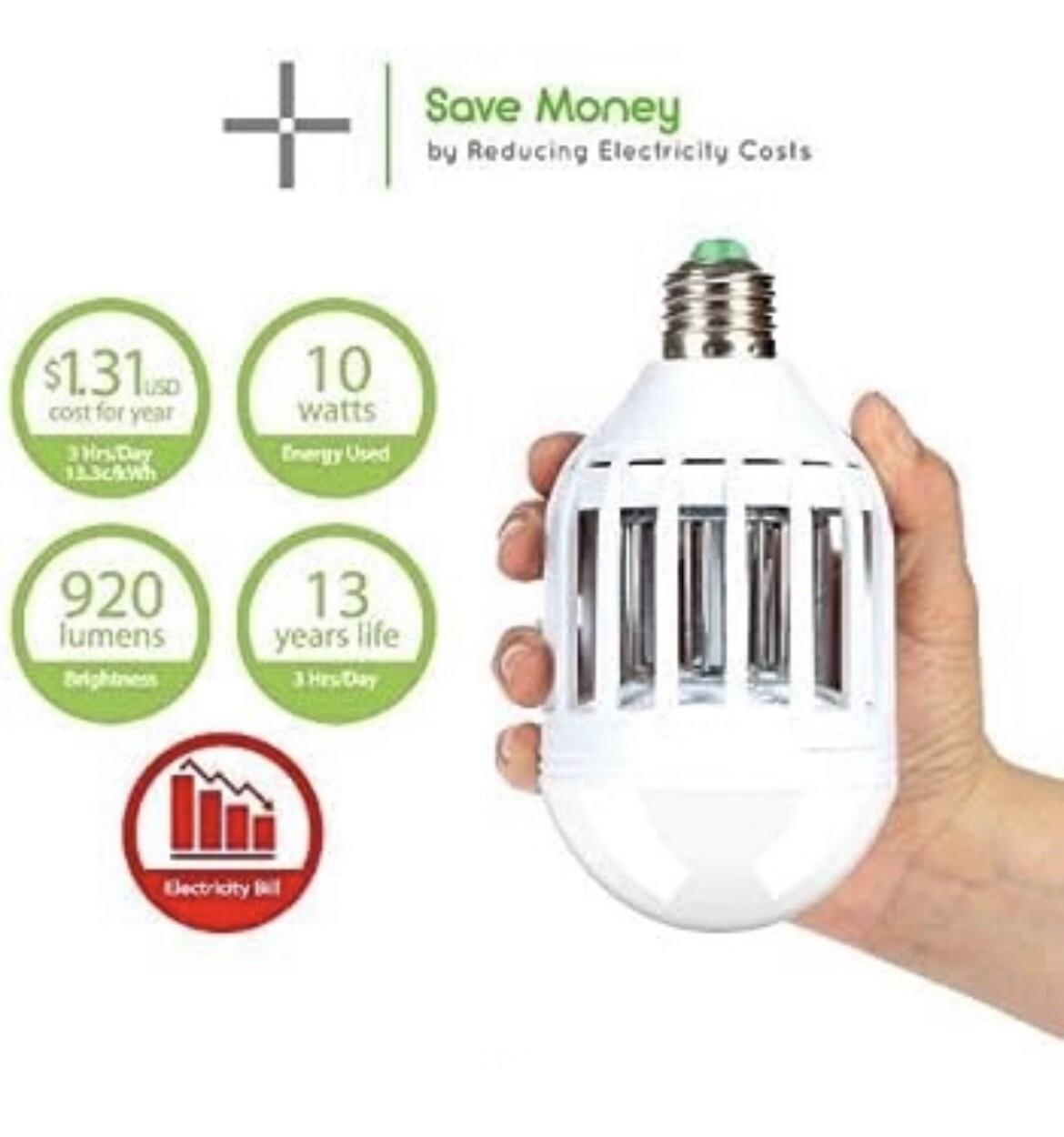 NEW NEBO Z Bug Bulb 2-In-1 UV Mosquito Zapper & 60w 600 Lumen LED Lightbulb 6458