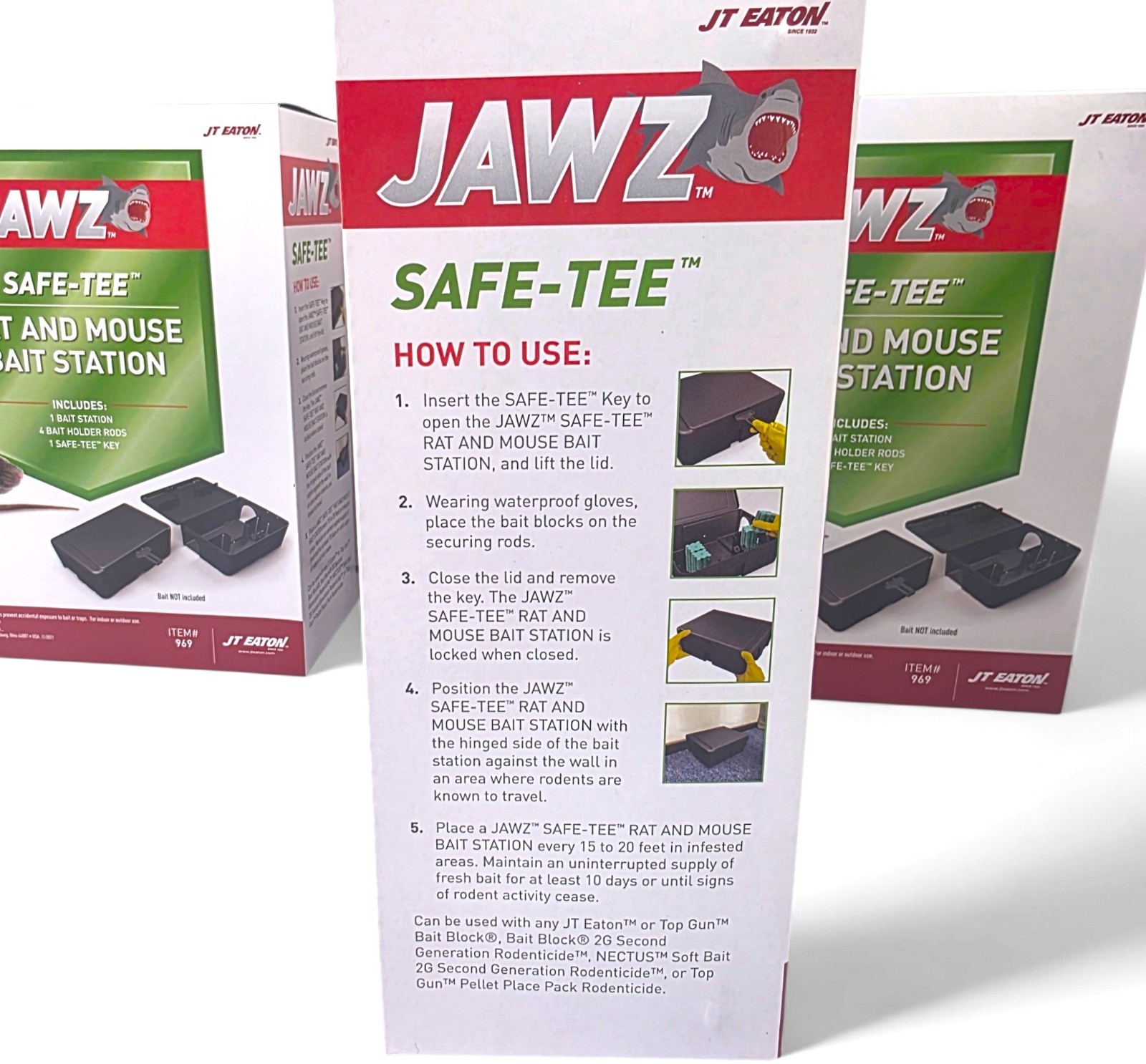3 Pack Rat And Mouse JT Eaton Jawz #969 Bait Station Box Locking With Key