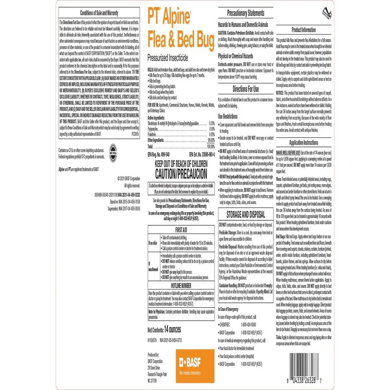 14 oz PT Alpine Flea and Bed Bug w/ IGR Aerosol Insecticide Kill Fleas Bed Bugs