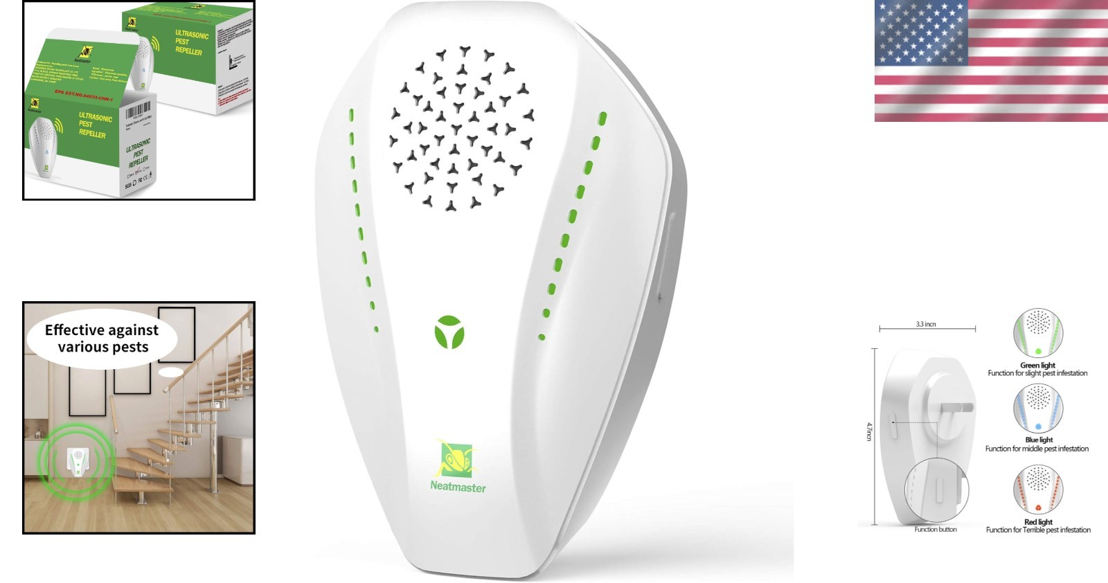Ultrasonic Pest Repeller, White, Modern