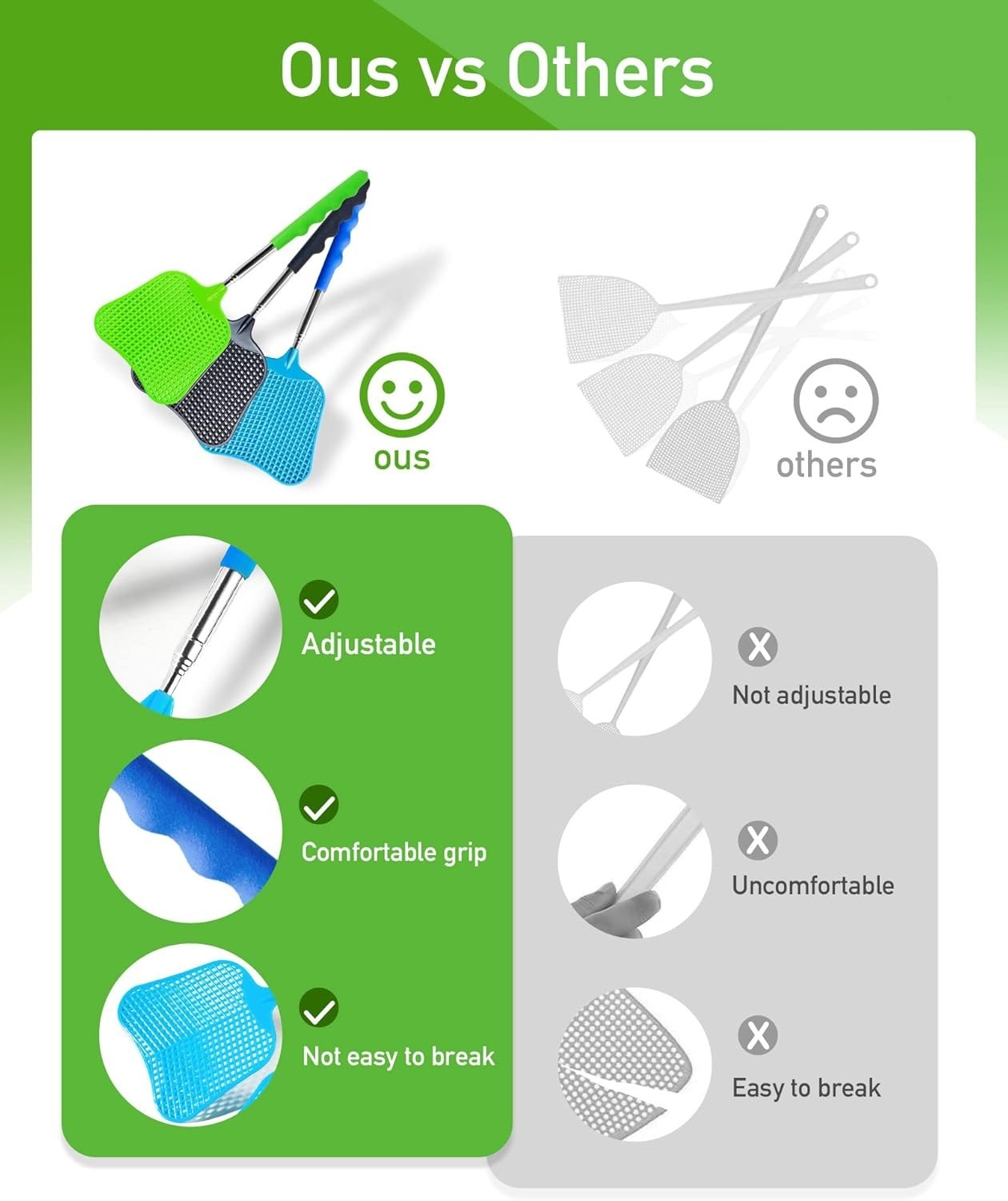 3 Pcs Fly Swatter, Fly Swatter Plastic,Telescopic Fly Swatters, Large Bug Swatte
