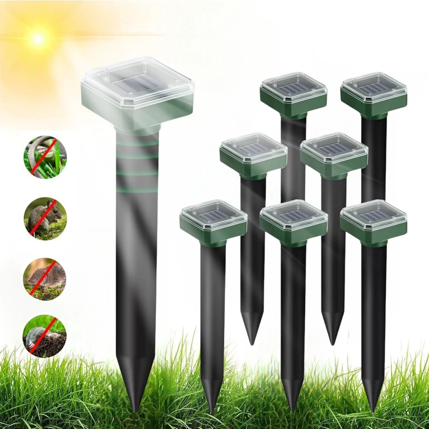 8 Pack Mole Repellent Ultrasonic Solar Powered Animal Repellent for Outdoor Lawn